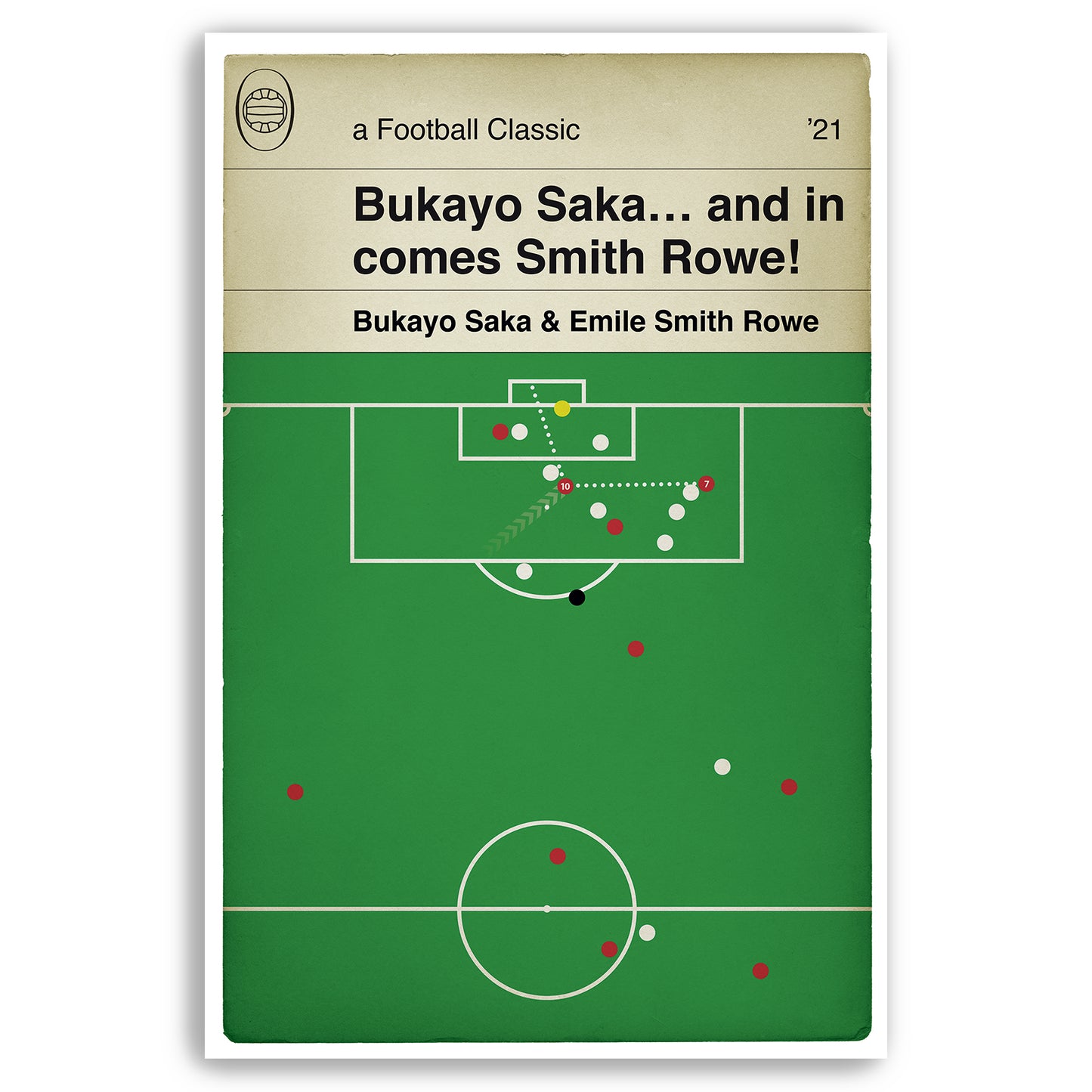 Emile Smith Rowe Goal v Spurs - Arsenal 3 Tottenham 1 - 2021 - Bukayo Saka Cross - Book Cover Print - Football Gift (Various sizes)