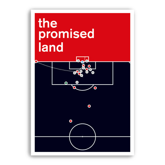 Ole Gunnar Solskjaer goal for United v Munich 1999 - The Promised Land - Football Poster - Swiss Style Print - The Treble - Various Sizes