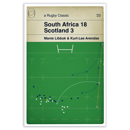 South Africa Try - Kurt-Lee Arendse Try - Manie Libbok No Look Kick - South Africa 18 Scotland 3 - Rugby World Cup 2023 - Rugby Book Cover Poster - Various Sizes