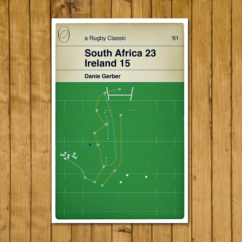 Danie Gerber Try - South Africa 23 Ireland 15 - 1st Test at Newlands, Cape Town 1981 - Rugby Poster - Classic Book Cover (Various Sizes)