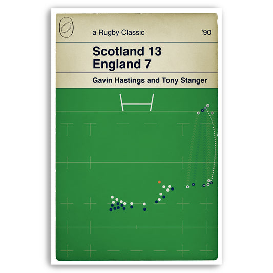 Scotland 13 England 7 - Tony Stanger Try - Five Nations Grand Slam 1990 - Rugby Print - Classic Book Cover Poster (Various Sizes Available)