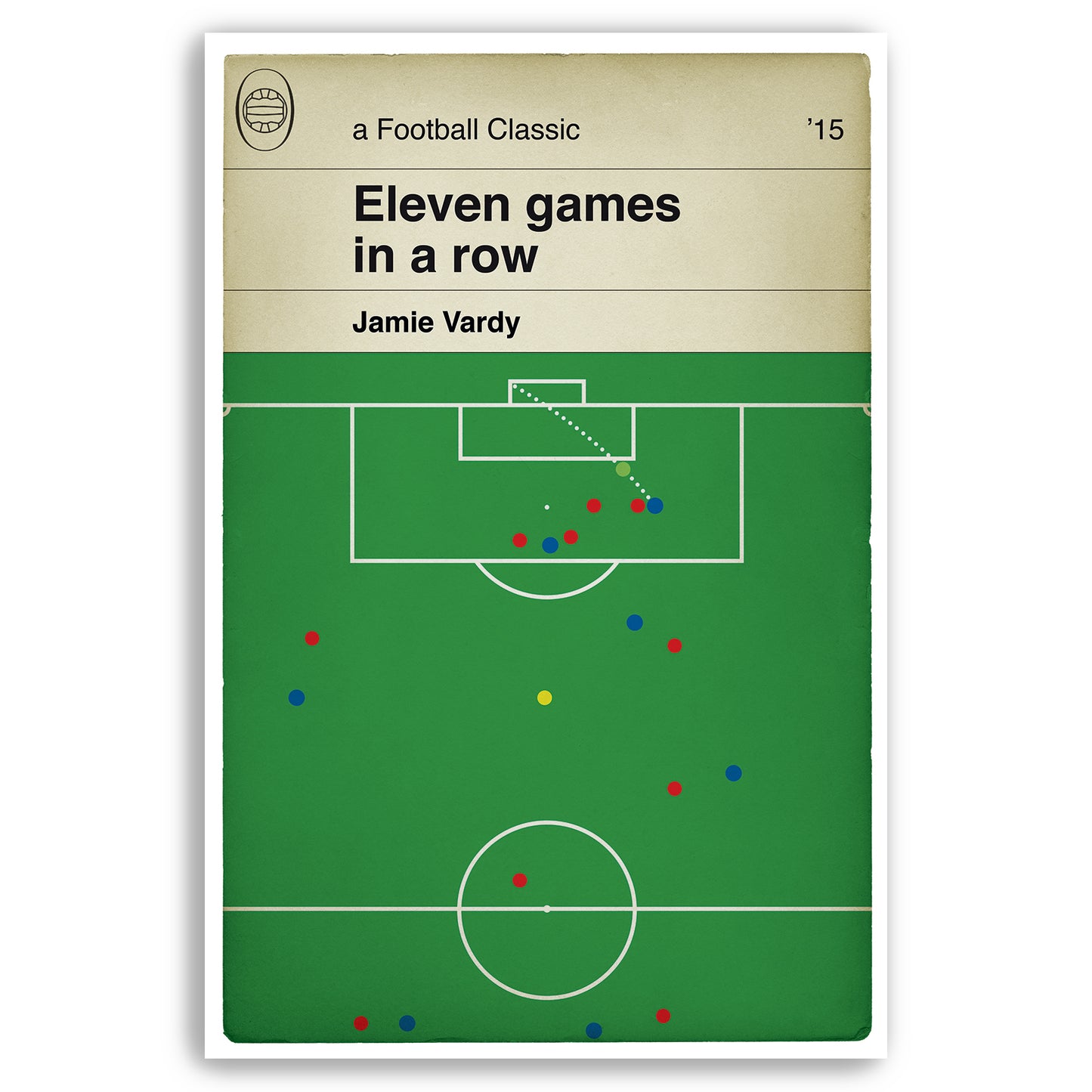 Jamie Vardy record goal for Leicester City v United in 2015 - 11 in a row - Football Print - Classic Book Cover Poster (Various Sizes)