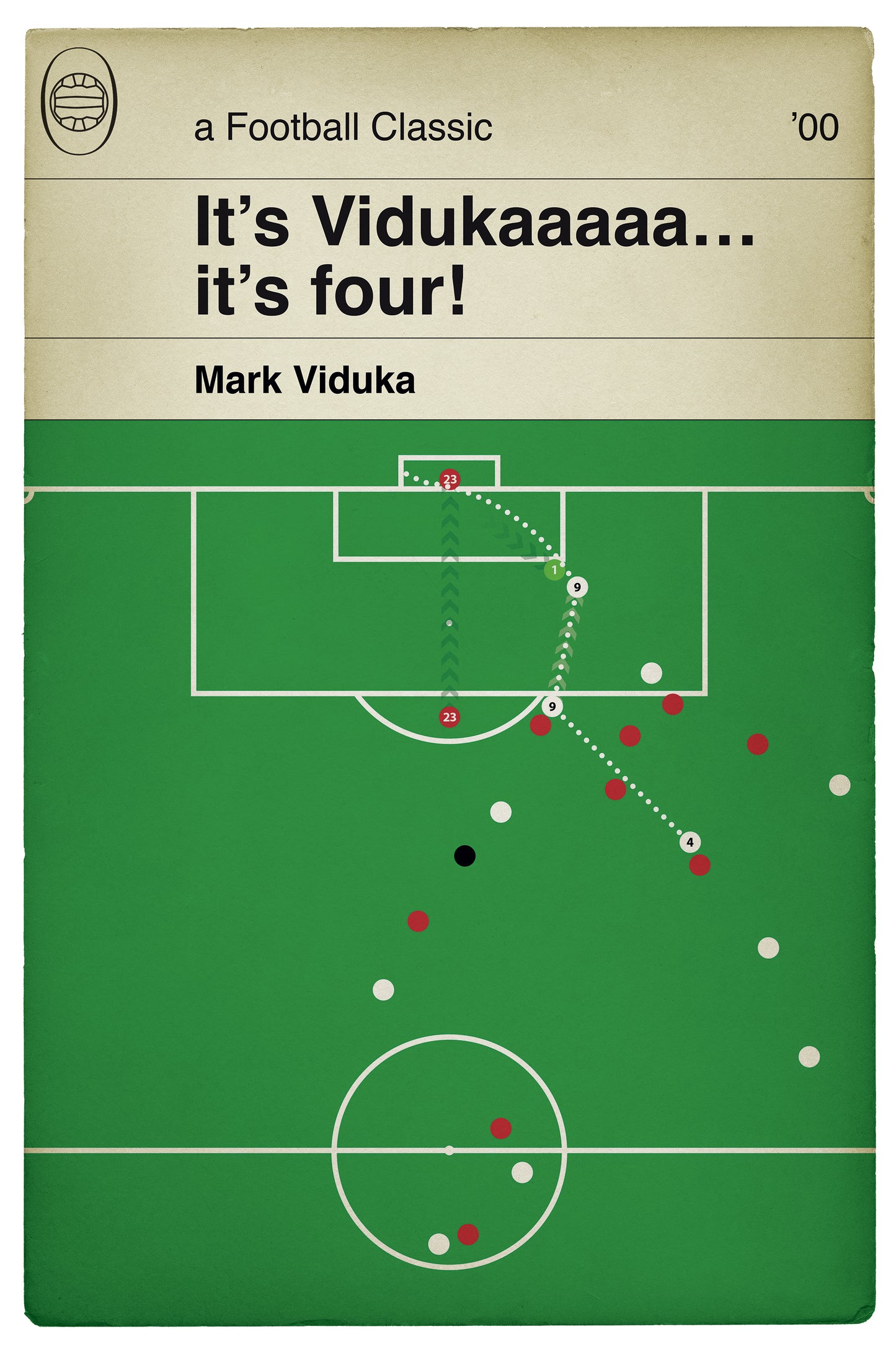 Mark Viduka Fourth Goal v Liverpool - Leeds United 4 Liverpool 3 - Premier League 2000 - Leeds Winner - Book Cover Print (Various sizes)