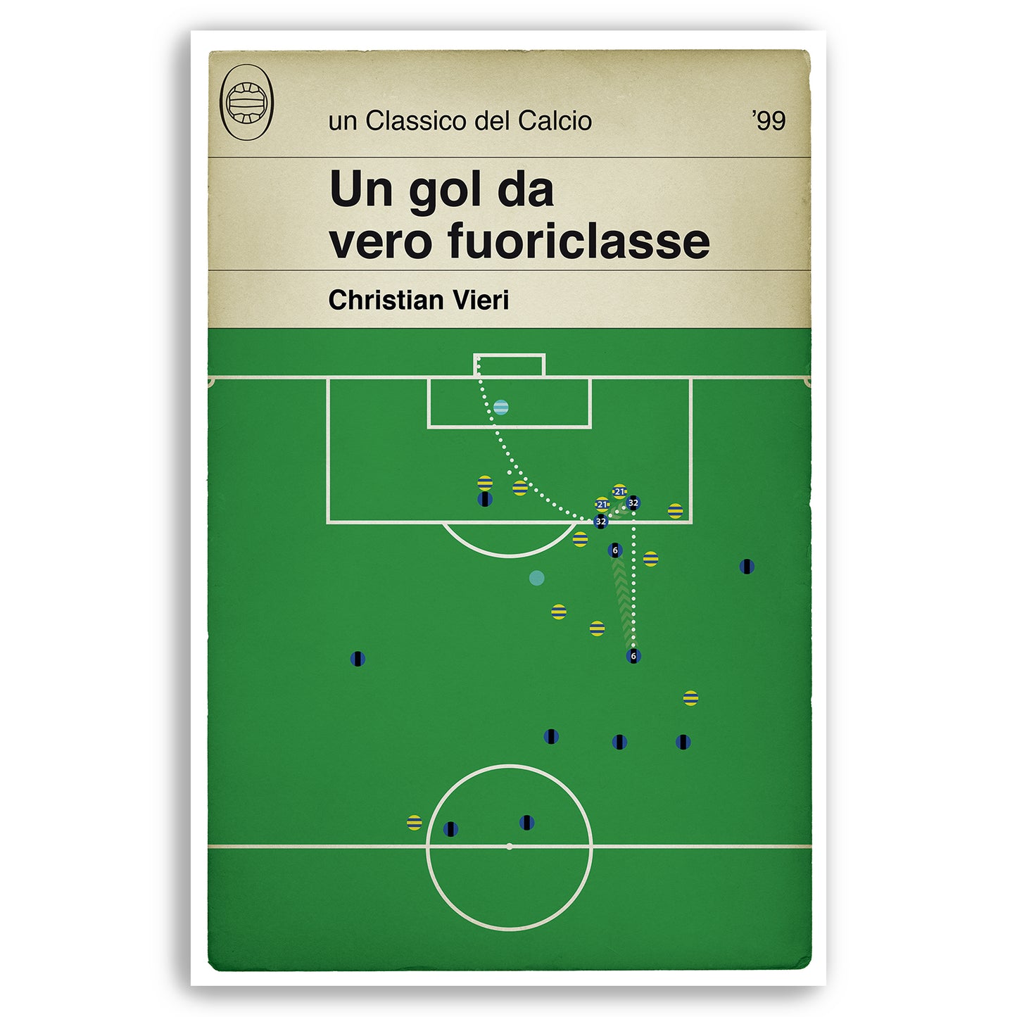 Christian Vieri goal v Parma - Inter Milan 5 Parma 1 - Serie A 1999 - Poster di calcio - Book Cover Print (Various Sizes)