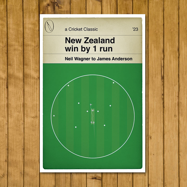 New Zealand Cricket - New Zealand beat England by 1 run - Neil Wagner Winning Wicket - 2nd Test 2023 - Cricket Print - Classic Book Cover Poster (Various Sizes)