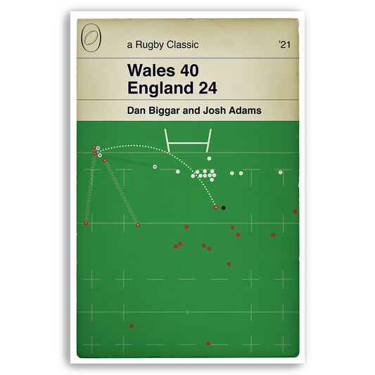 Wales 40 England 24 - Josh Adams Try from Dan Biggar Kick - Six Nations 2021 - Rugby Book Cover Poster (Various Sizes)