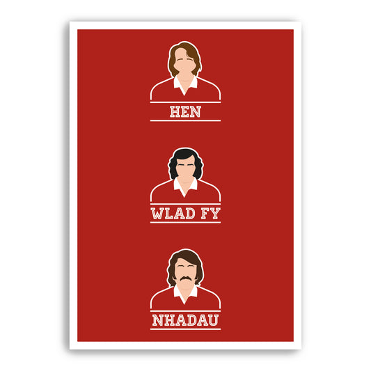 Wales Rugby Legends - Hen Wlad Fy Nhadau - Welsh Language Version - JPR Williams, Gareth Edwards and Gerald Davies - Red or Green (Various Sizes)