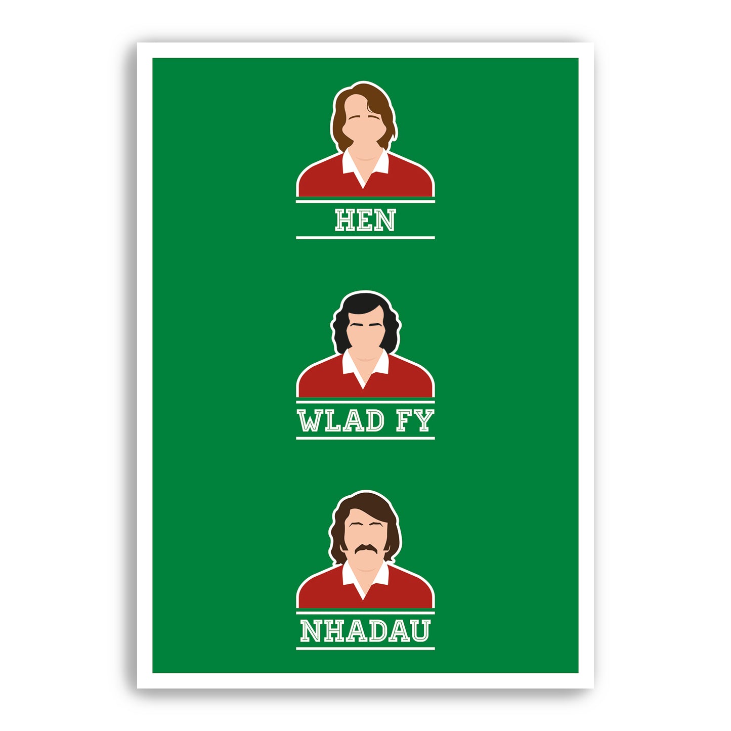 Wales Rugby Legends - Hen Wlad Fy Nhadau - Welsh Language Version - JPR Williams, Gareth Edwards and Gerald Davies - Red or Green (Various Sizes)