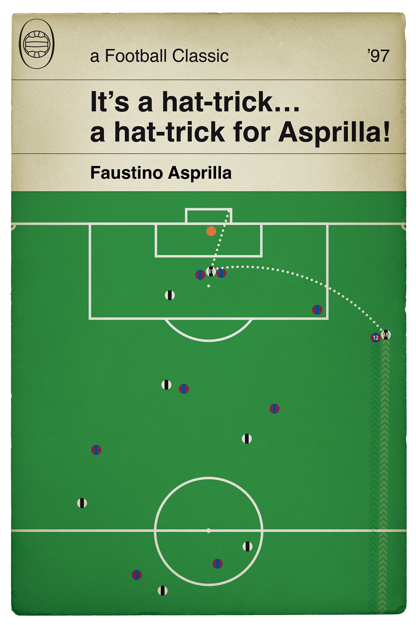 Newcastle United Goal - Asprilla third goal - Newcastle United 3 Barcelona 2 - Faustino Asprilla Hat-Trick - Champions League 1997 - Football Book Cover Print - Various Sizes