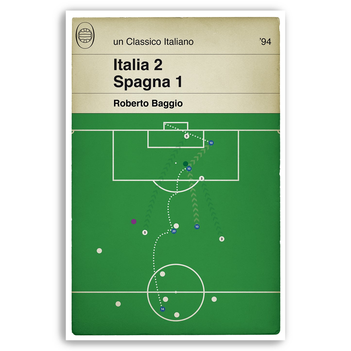 Roberto Baggio winning goal for Italy v Spain in USA 94 - World Cup Goal - Football Print - Classic Book Cover - Italia Calcio - Italia Gol (Various Sizes)