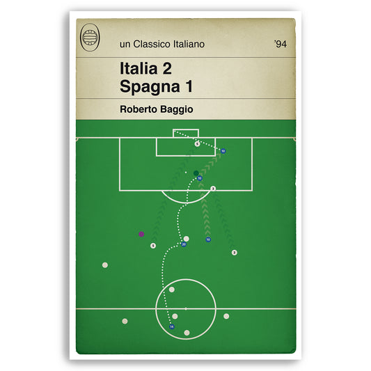 Roberto Baggio winning goal for Italy v Spain in USA 94 - World Cup Goal - Football Print - Classic Book Cover - Italia Calcio - Italia Gol (Various Sizes)