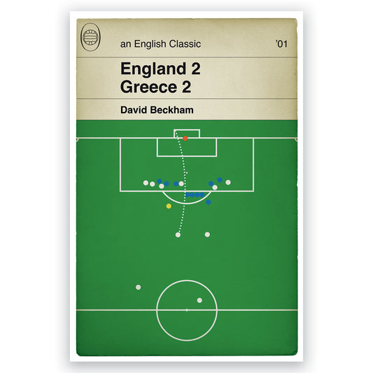 England goal v Greece - David Beckham last minute free kick - World Cup Qualifier 2001 - Old Trafford - Football Goal Poster (Various Sizes)