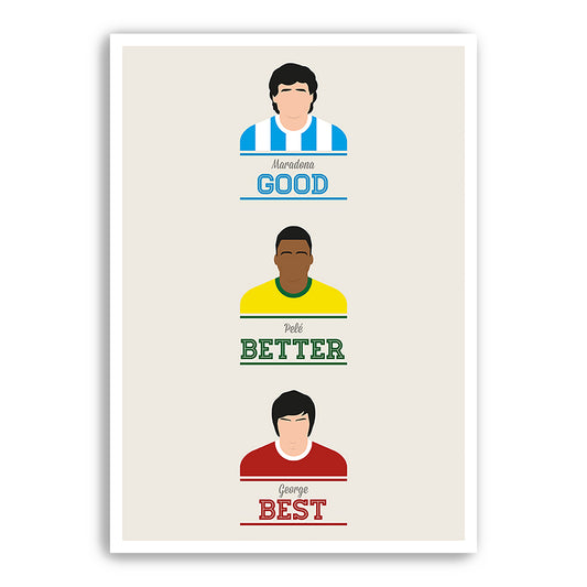 George Best Illustration - Manchester United - Maradona Good, Pele Better, George Best Quote - Football Print - Football Gift (Various Sizes)