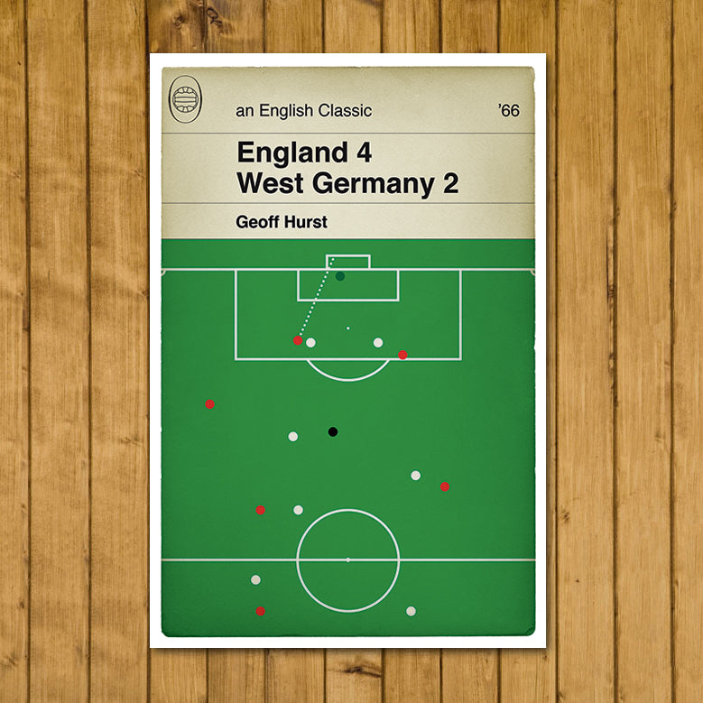 1966 World Cup Final Scoreline Poster - England 4 West Germany 2 - Geoff Hurst Hat-trick goal - They think it's all over - Football Print - Classic Book Cover Poster (Various Sizes)