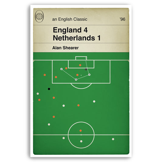 England 4 Netherlands 1 - Alan Shearer goal for England - England 4 Holland 1 - Euro 96 - Football Print - Classic Book Cover Poster (Various Sizes)