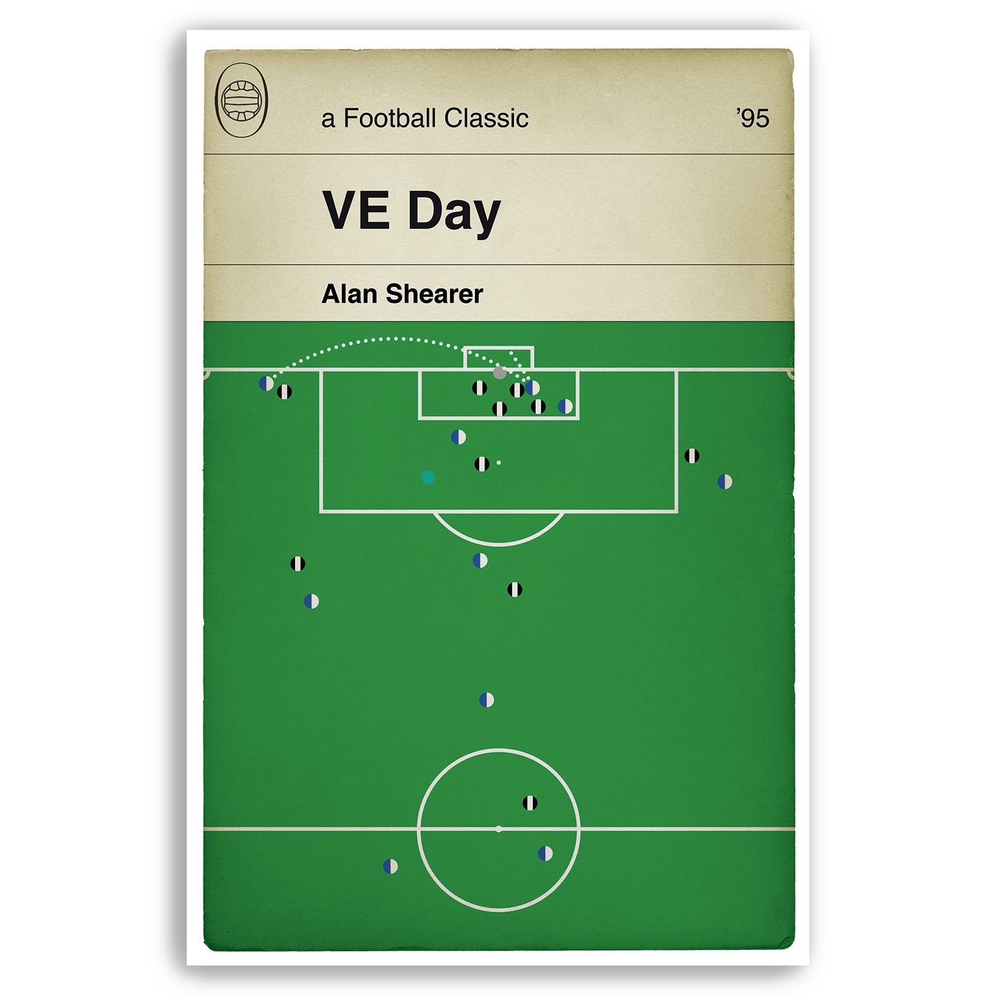 Alan Shearer goal for Blackburn Rovers v Newcastle United in 1995 - VE Day - Football Print - Classic Book Cover Poster (Various Sizes)