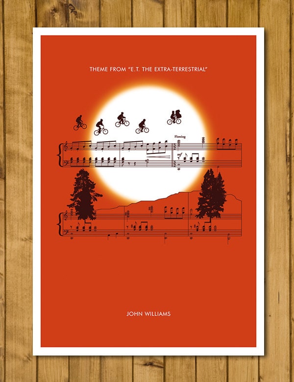 ET Sheet Music Print - Movie Classics Poster - Theme from E.T. The Extra-Terrestrial by John Williams - Soundtrack Poster (Various Sizes)