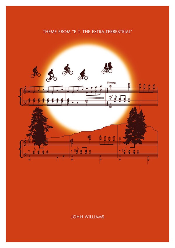 ET Sheet Music Print - Movie Classics Poster - Theme from E.T. The Extra-Terrestrial by John Williams - Soundtrack Poster (Various Sizes)