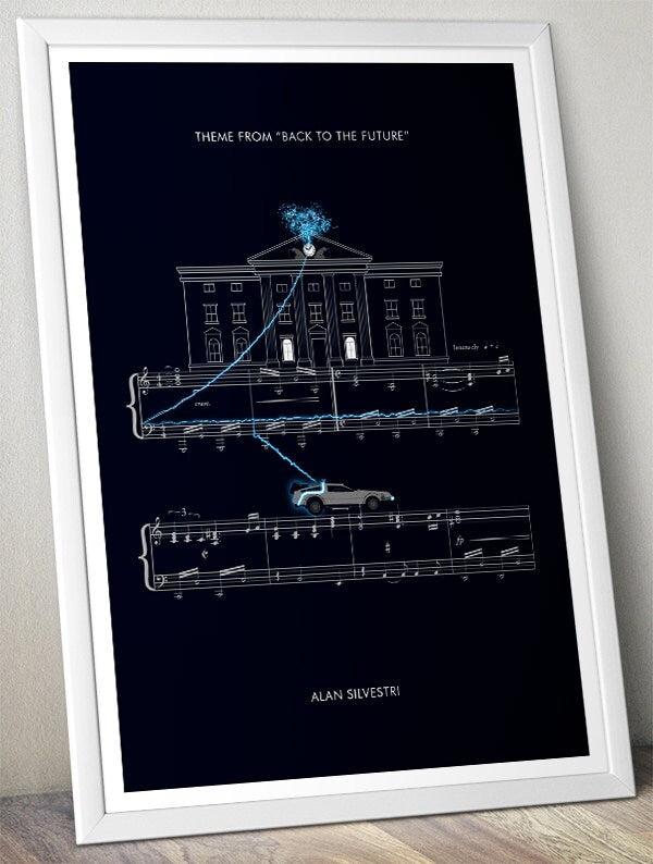 Back To The Future - Main Theme by Alan Silvestri - Movie Classics Poster - Hill Valley Clock Tower - Time Machine Print (Various Sizes)