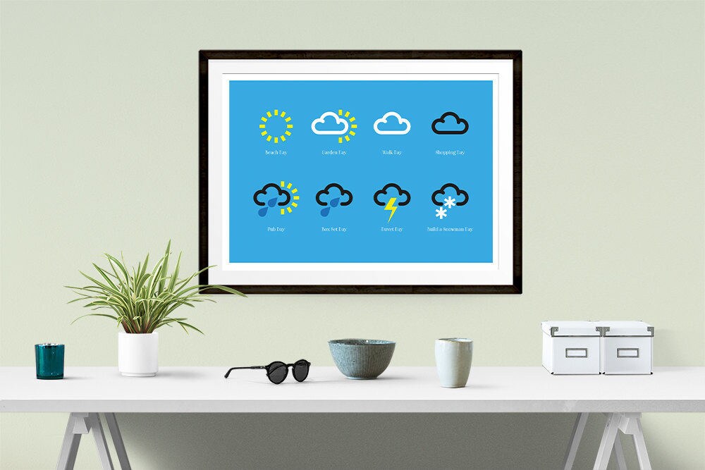 Weather Days - What to Do Edition - Weather Forecast Icons - Home Art - Sun, Rain, Snow - Boxset Day, Duvet Day, Beach Day  - Various Sizes