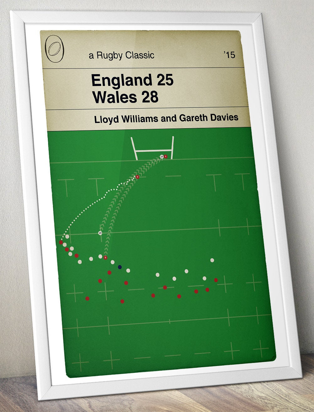 England 25 Wales 28 - Gareth Davies Try - World Cup 2015 - Rugby Print - Classic Book Cover Poster (Various Sizes Available)