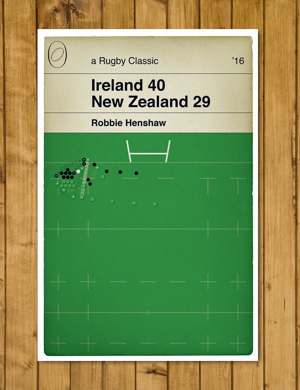 Ireland 40 New Zealand 29 - Robbie Henshaw Try - Ireland's first ever win against the All Blacks - Chicago 2016 - Rugby Print - Classic Book Cover Poster (Various Sizes)