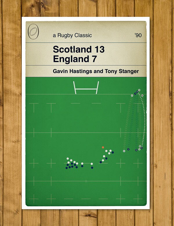 Scotland 13 England 7 - Tony Stanger Try - Five Nations Grand Slam 1990 - Rugby Print - Classic Book Cover Poster (Various Sizes Available)