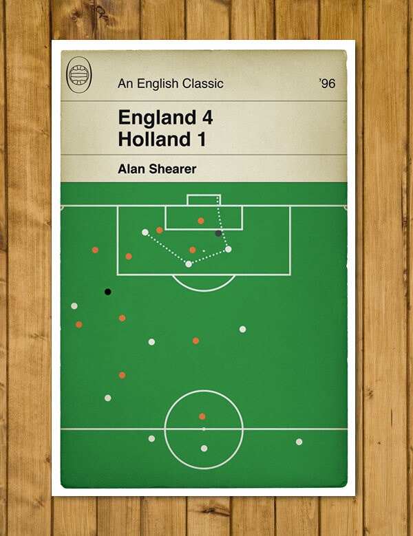 England 4 Netherlands 1 - Alan Shearer goal for England - England 4 Holland 1 - Euro 96 - Football Print - Classic Book Cover Poster (Various Sizes)