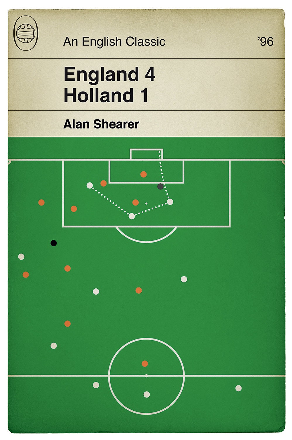 England 4 Netherlands 1 - Alan Shearer goal for England - England 4 Holland 1 - Euro 96 - Football Print - Classic Book Cover Poster (Various Sizes)