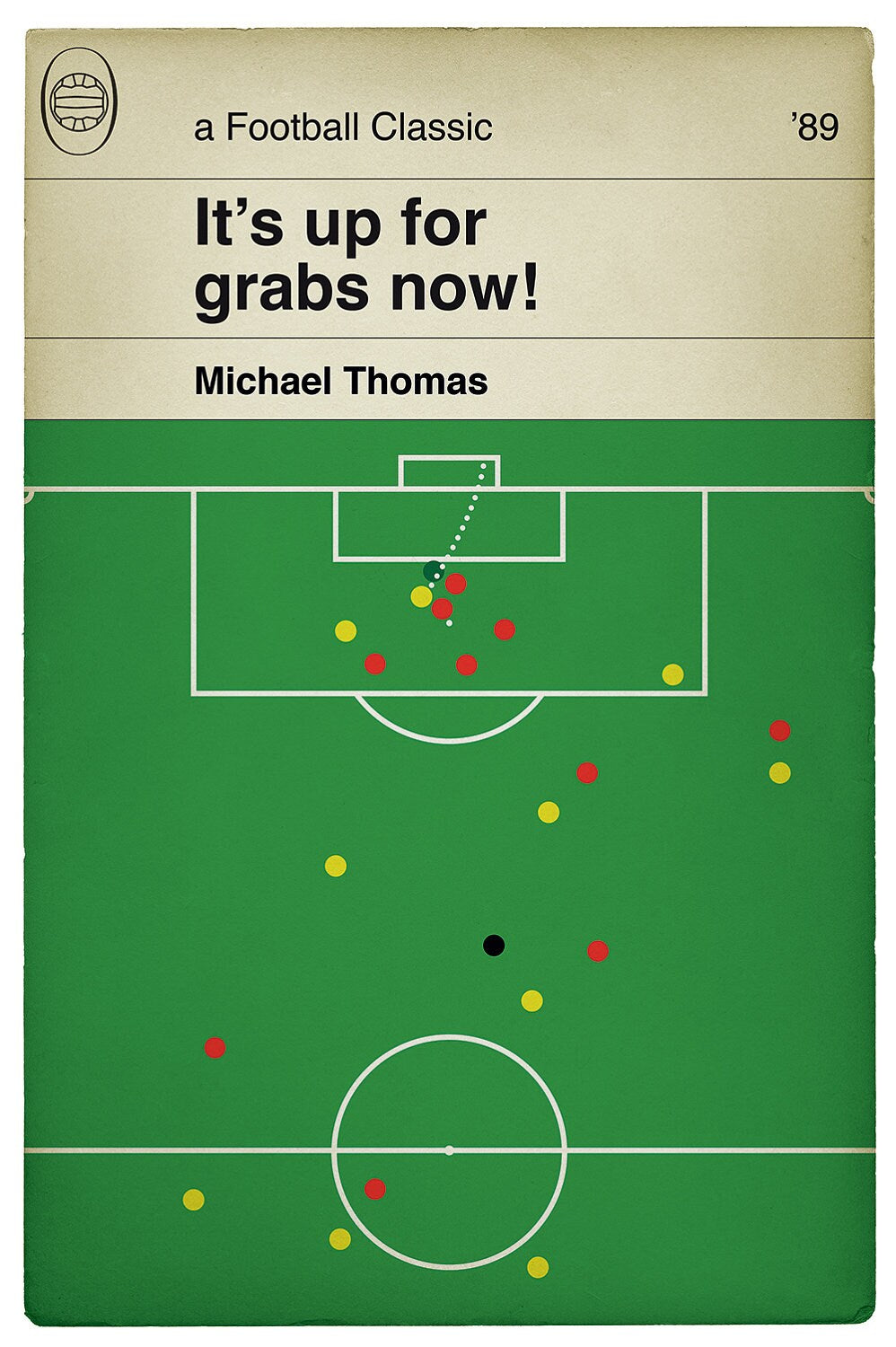 Michael Thomas goal for Arsenal v Liverpool to win the League in 1989 - Liverpool 0 Arsenal 2 - Football Print - Classic Book Cover Poster (Various Sizes)