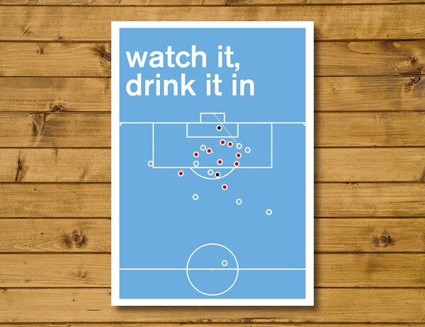 Aguero injury time goal for Man City v QPR to win the League - Watch it, Drink it in - Football Poster - Swiss Style Print (Various Sizes)