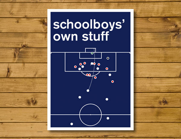 Paul Gascoigne Semi Final freekick for Tottenham v Arsenal 91 - Football Poster - Swiss Style Print - Schoolboys’ Own Stuff - Various Sizes