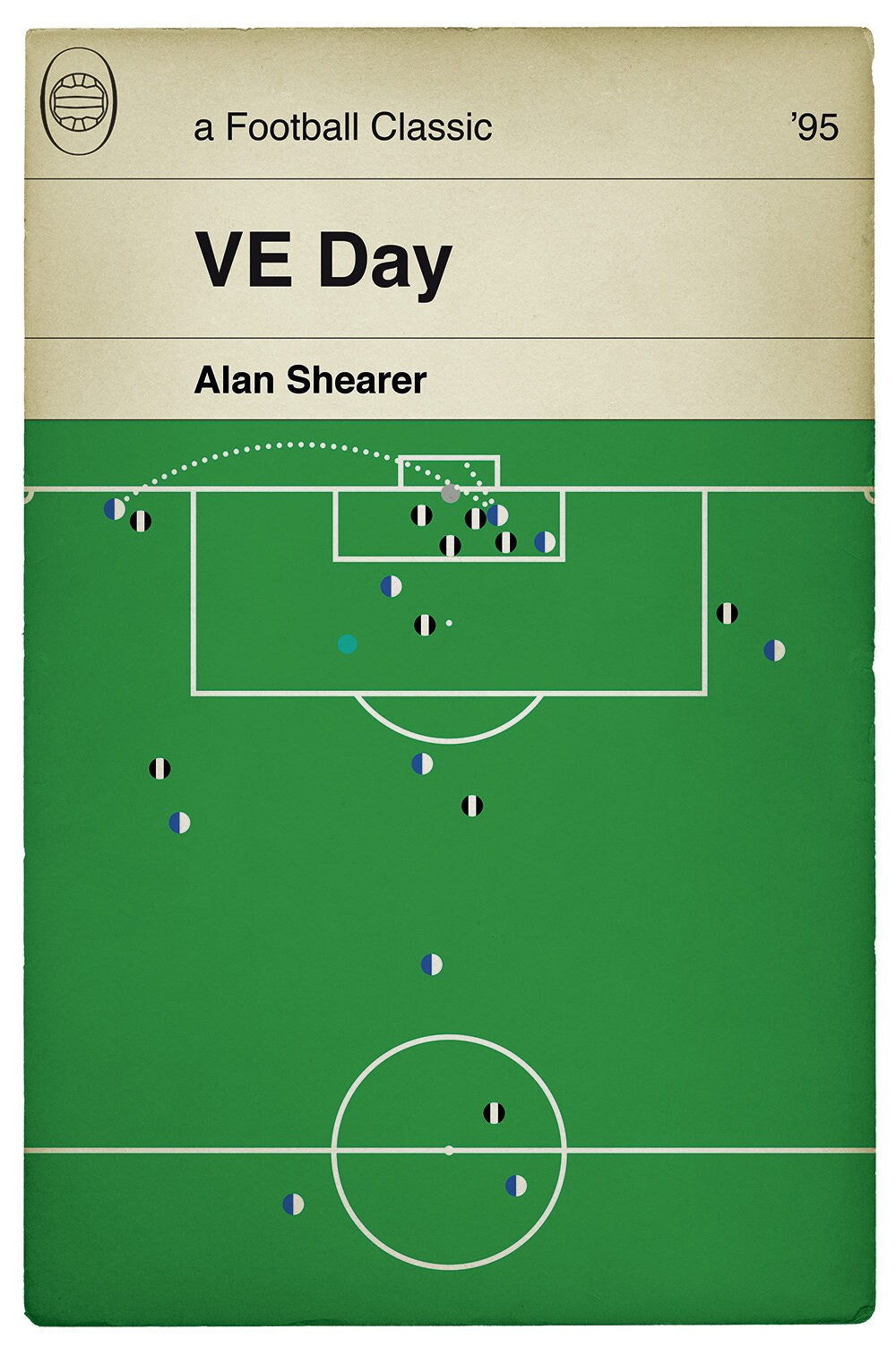 Alan Shearer goal for Blackburn Rovers v Newcastle United in 1995 - VE Day - Football Print - Classic Book Cover Poster (Various Sizes)