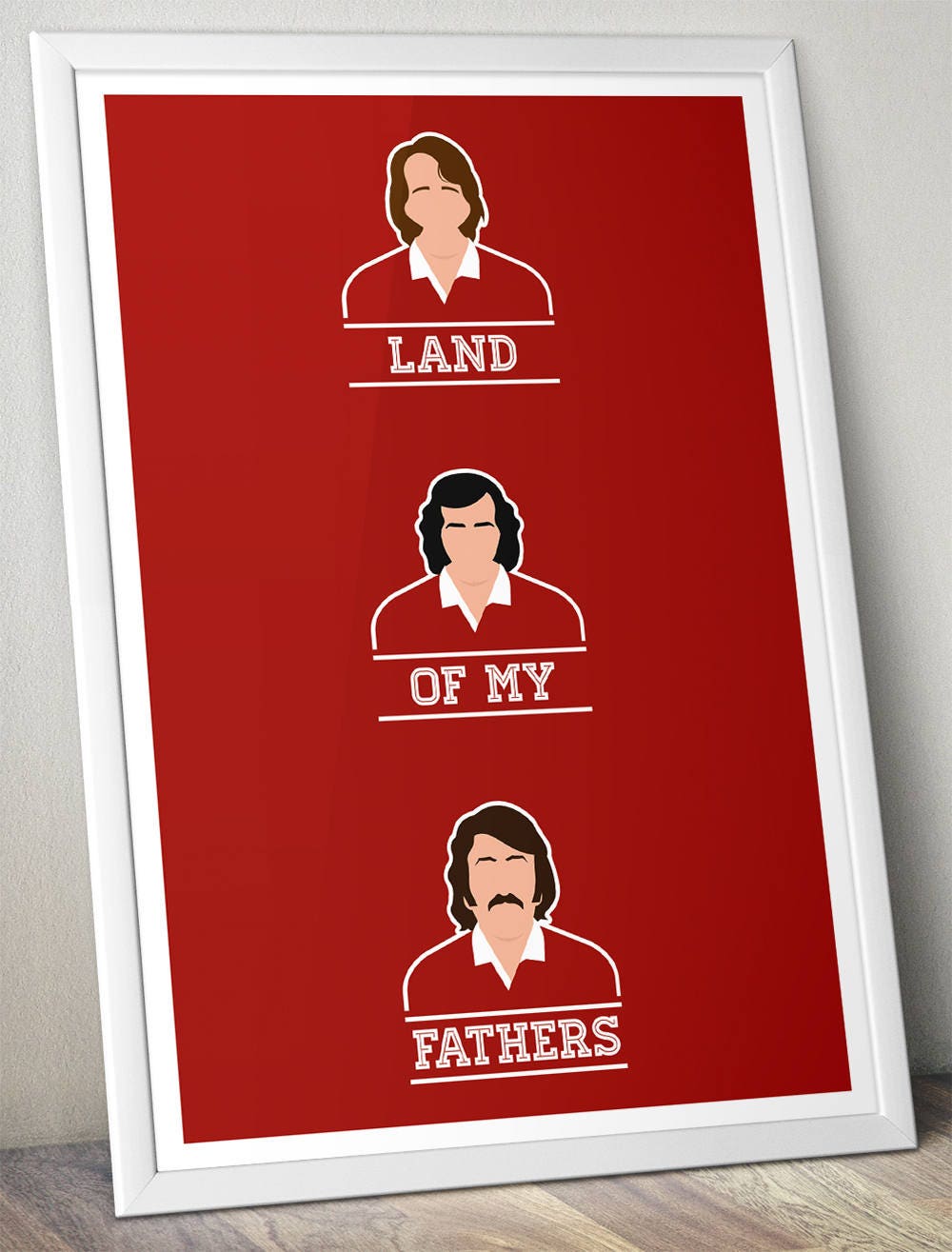 Wales Rugby Legends - Land of my Fathers - JPR Williams, Gareth Edwards and Gerald Davies - Red or Green Rugby Poster (Various Sizes)