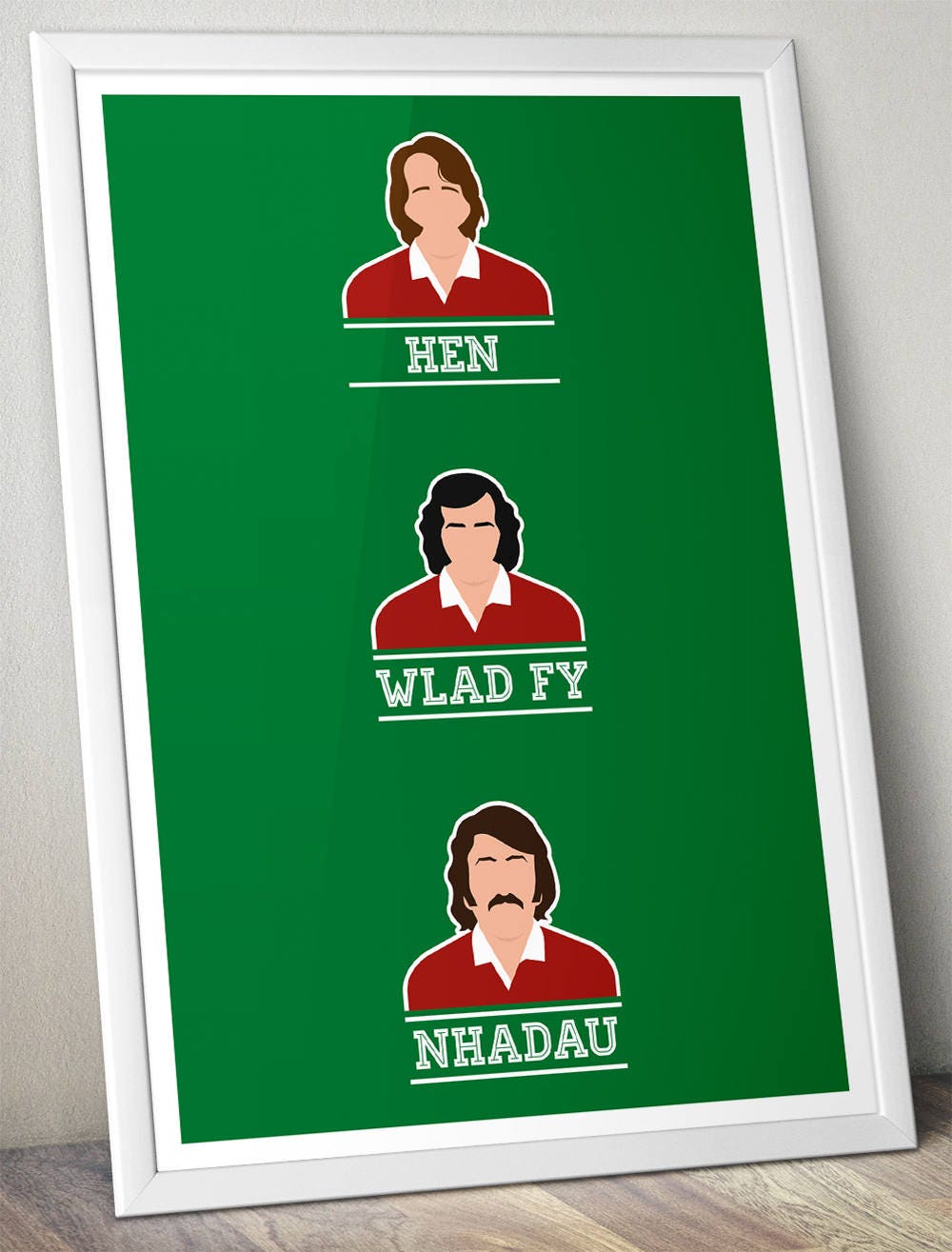 Wales Rugby Legends - Hen Wlad Fy Nhadau - Welsh Language Version - JPR Williams, Gareth Edwards and Gerald Davies - Red or Green (Various Sizes)