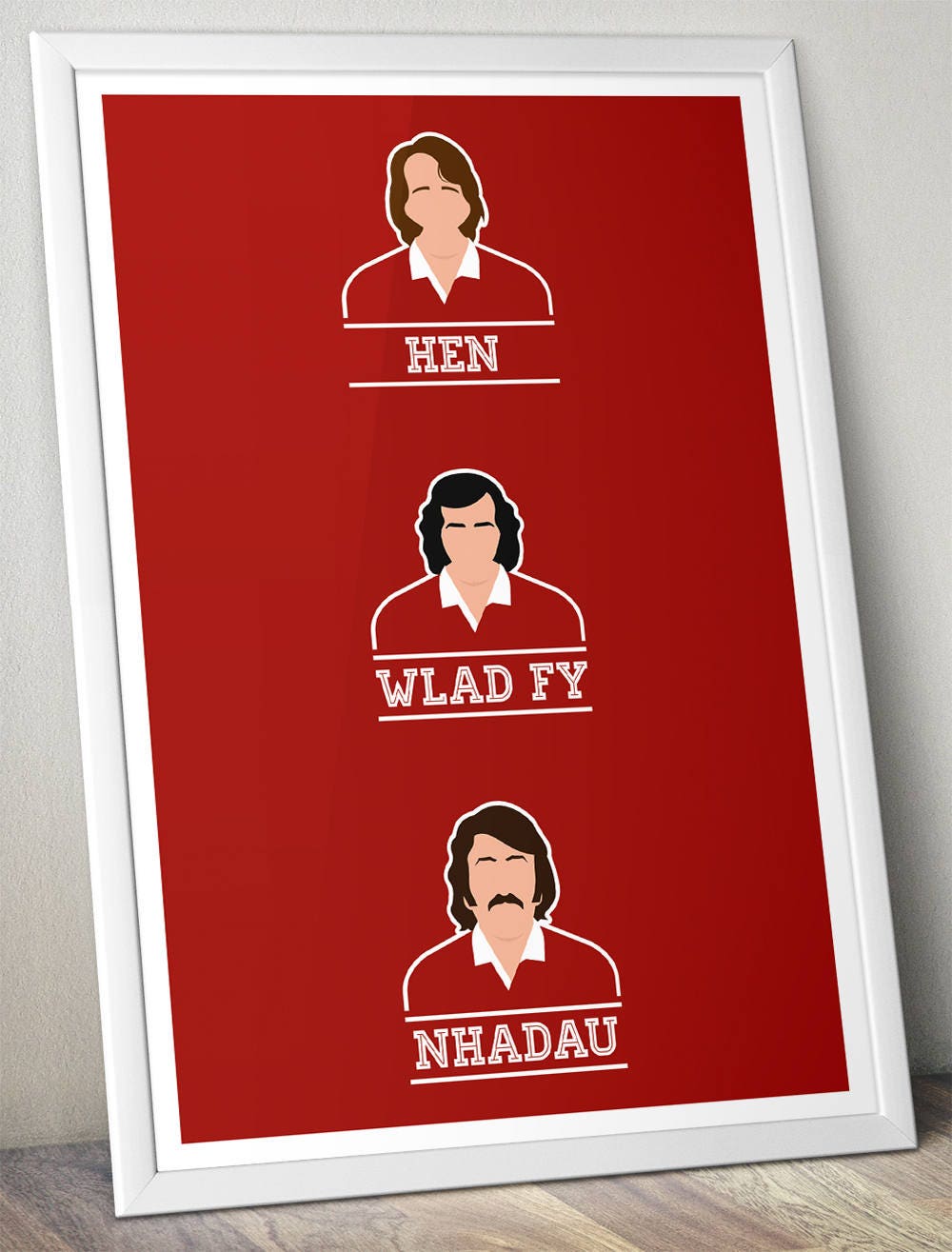 Wales Rugby Legends - Hen Wlad Fy Nhadau - Welsh Language Version - JPR Williams, Gareth Edwards and Gerald Davies - Red or Green (Various Sizes)