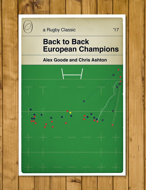 Saracens try v Clermont in the 2017 European Cup Final - Alex Goode - Chris Ashton - Rugby Poster - Classic Book Cover Print (Various Sizes)