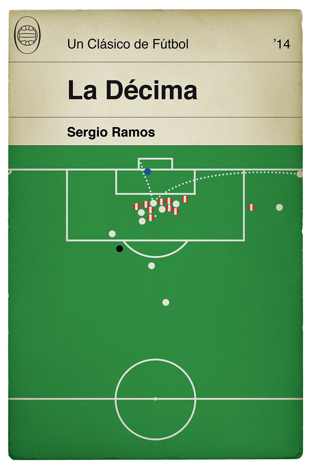 Real Madrid goal v Atletico Madrid in Champions League Final 2014 - Sergio Ramos Poster - La Decima - Book Cover Print (Various Sizes)