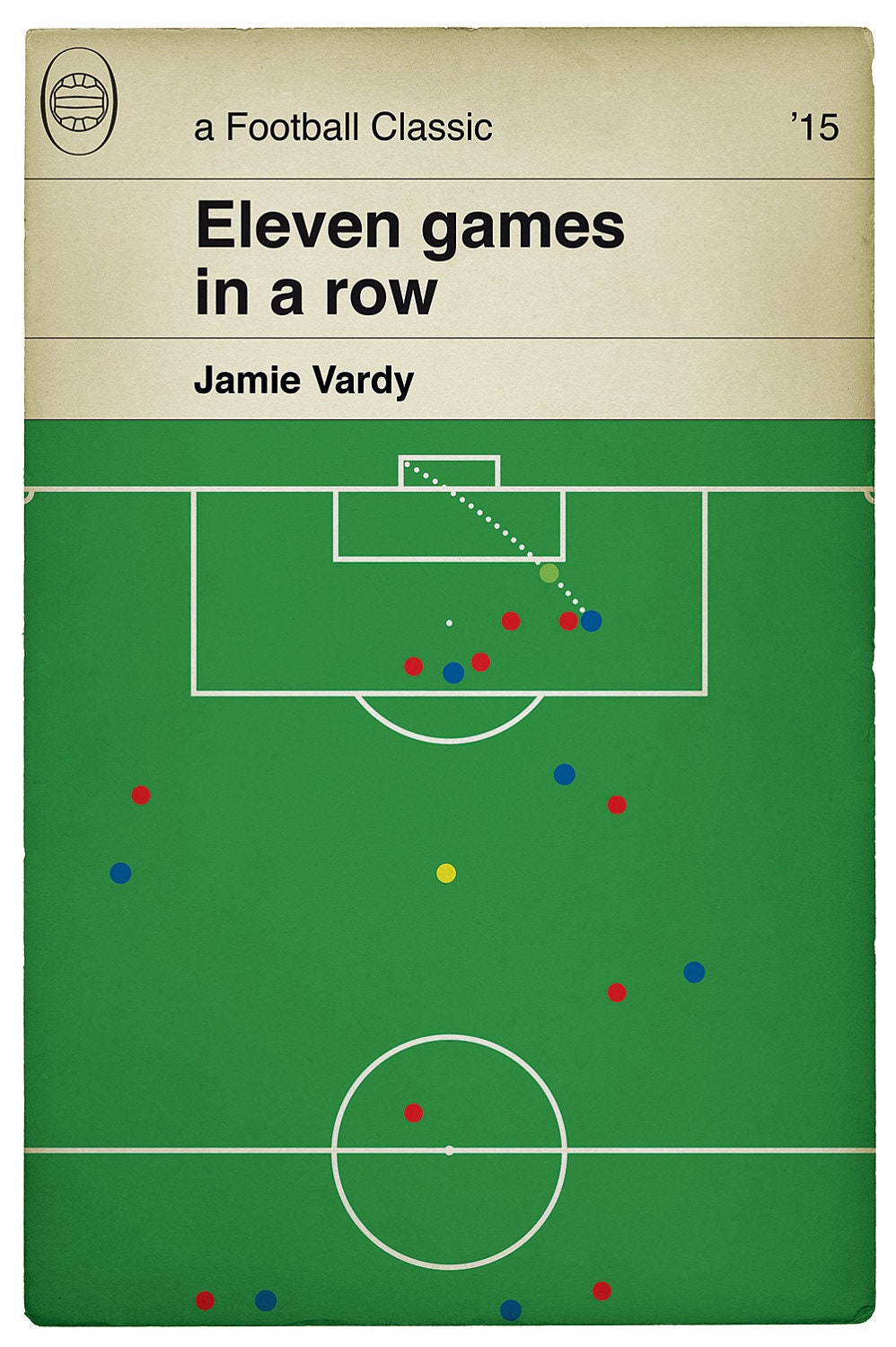 Jamie Vardy record goal for Leicester City v United in 2015 - 11 in a row - Football Print - Classic Book Cover Poster (Various Sizes)