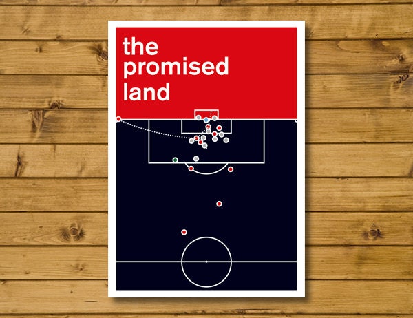 Ole Gunnar Solskjaer goal for United v Munich 1999 - The Promised Land - Football Poster - Swiss Style Print - The Treble - Various Sizes