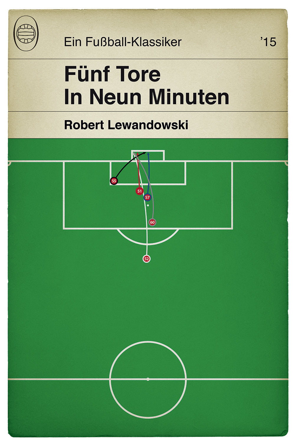 Robert Lewandowski Poster - 5 Tore in 9 Minuten for Bayern Munich v Wolfsburg in 2015 Football Print - Classic Book Cover Poster (Various Sizes)