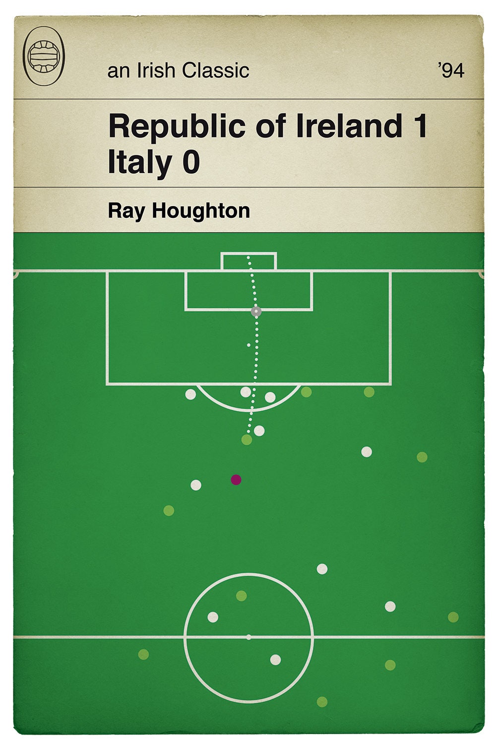 Republic of Ireland Winner - Ray Houghton - Republic of Ireland 1 Italy 0 - World Cup 94 - Classic Book Cover - Football Poster - Irish Gift (Various sizes)