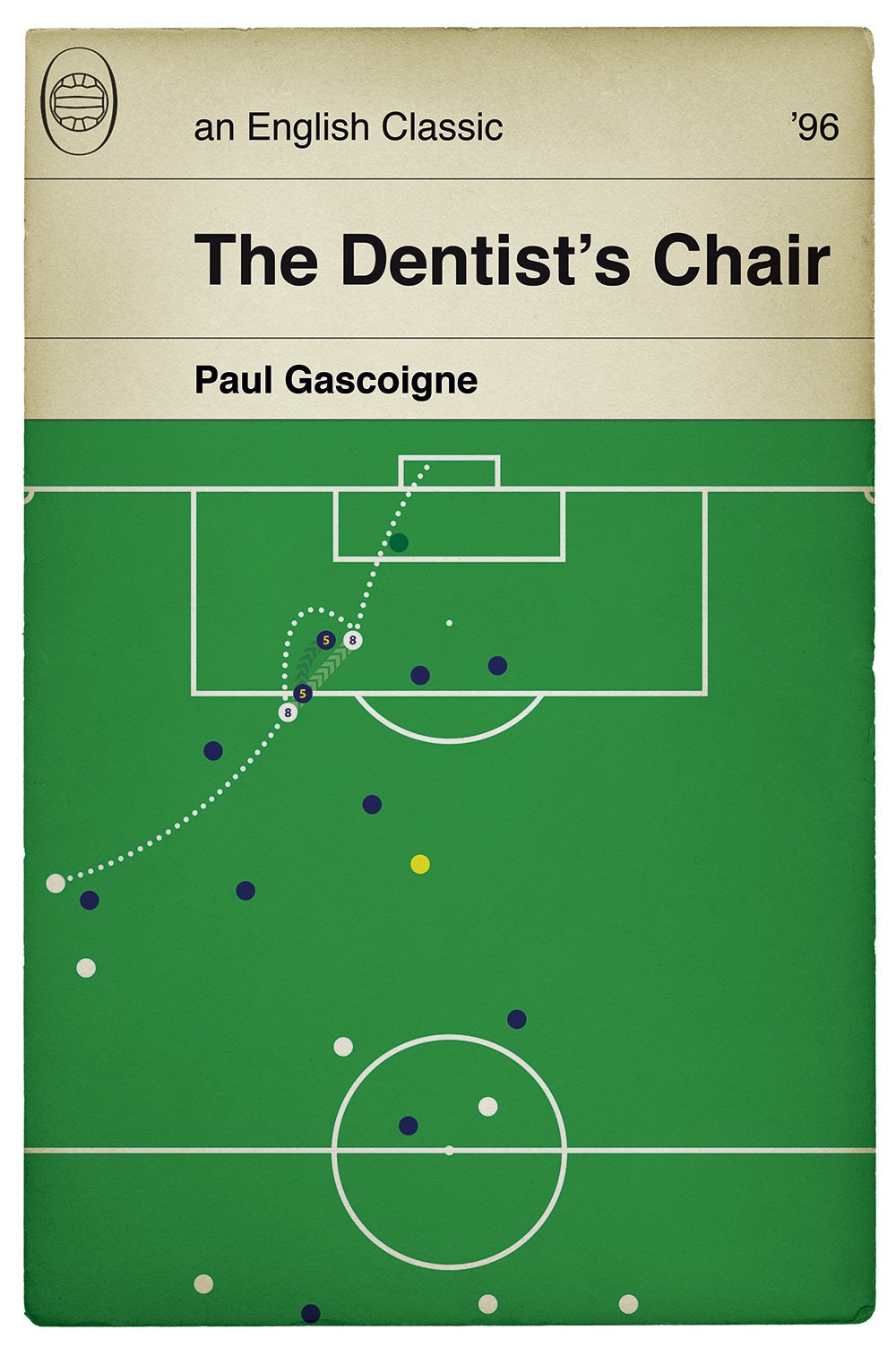 Paul Gascoigne goal for England v Scotland - Gazza Wembley - Euro 96 - The Dentist’s Chair - Football Print - Classic Book Cover Poster (Various Sizes)