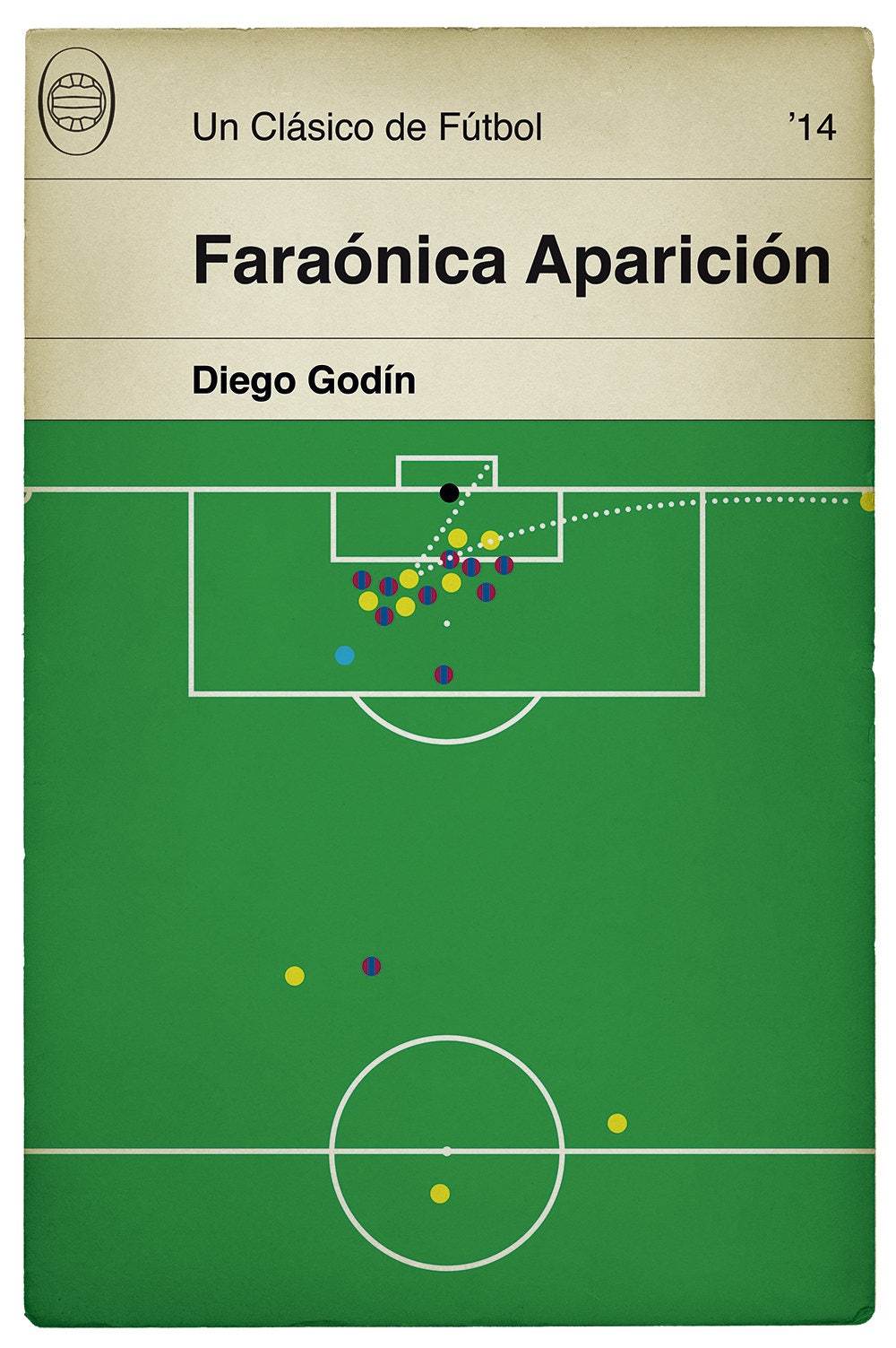 Diego Godin goal for Atletico Madrid v Barcelona to win the League in 2014 - Football Print - Classic Book Cover Poster (Various Sizes)