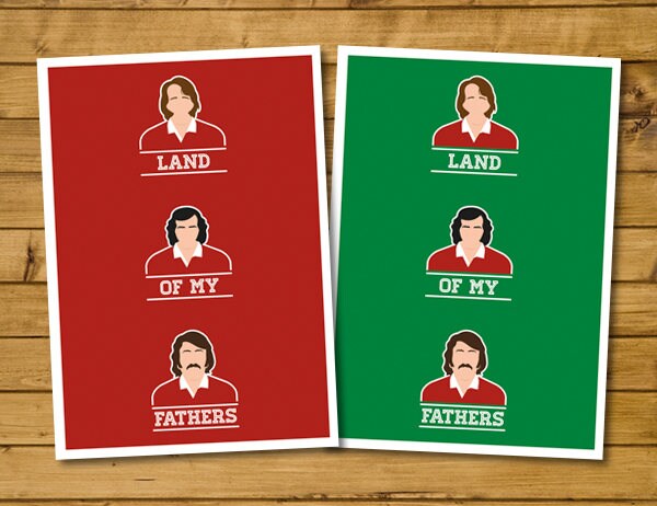 Wales Rugby Legends - Land of my Fathers - JPR Williams, Gareth Edwards and Gerald Davies - Red or Green Rugby Poster (Various Sizes)