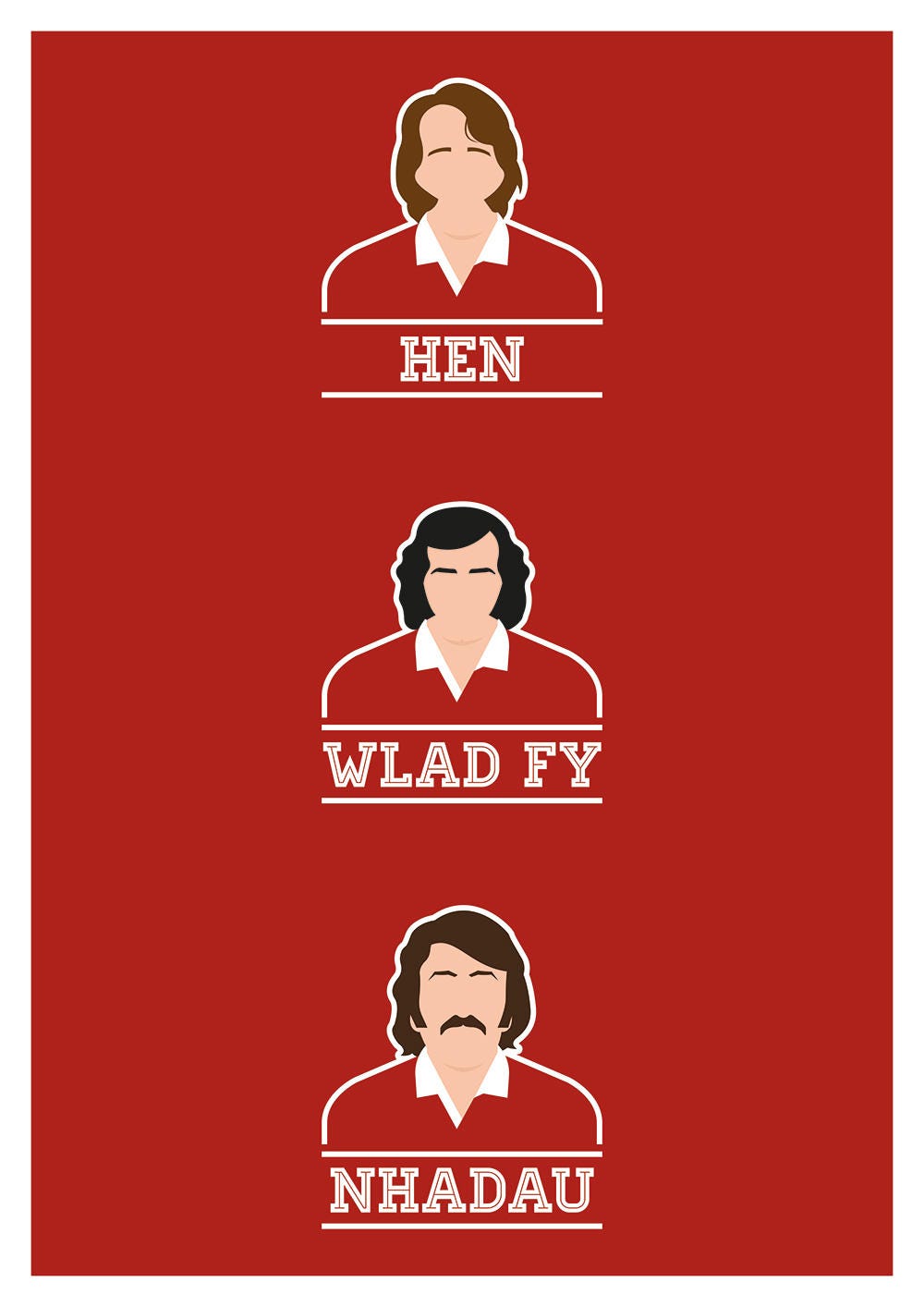 Wales Rugby Legends - Hen Wlad Fy Nhadau - Welsh Language Version - JPR Williams, Gareth Edwards and Gerald Davies - Red or Green (Various Sizes)