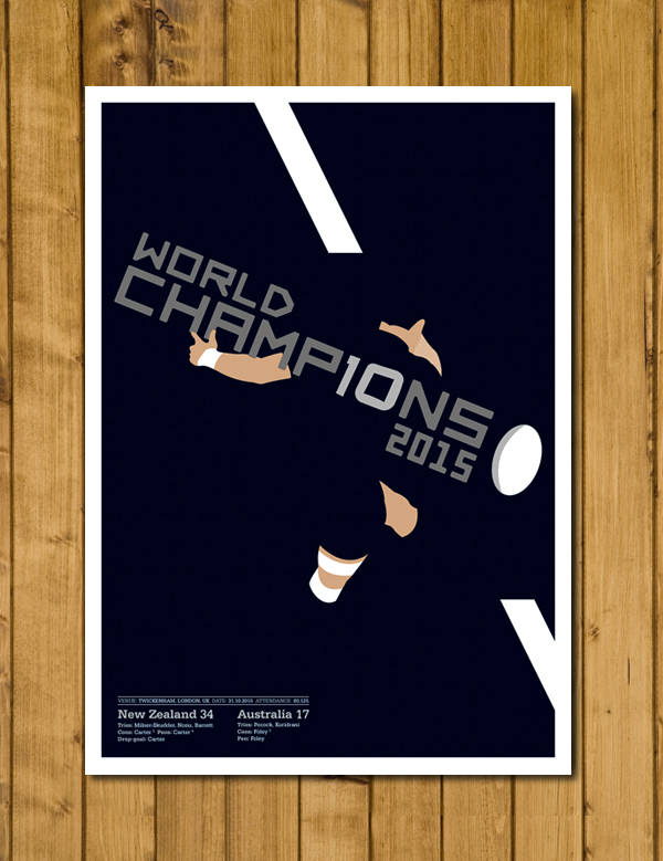 New Zealand Rugby - World Champions 2015 Poster - Dan Carter Drop Goal - New Zealand 34 Australia 17 - All Blacks - Rugby Art Gift Print (Various Sizes)