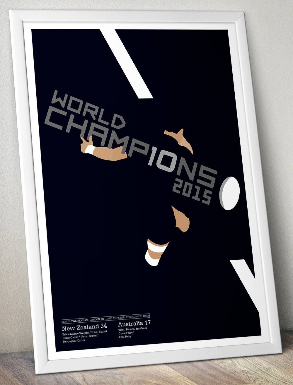 New Zealand Rugby - World Champions 2015 Poster - Dan Carter Drop Goal - New Zealand 34 Australia 17 - All Blacks - Rugby Art Gift Print (Various Sizes)