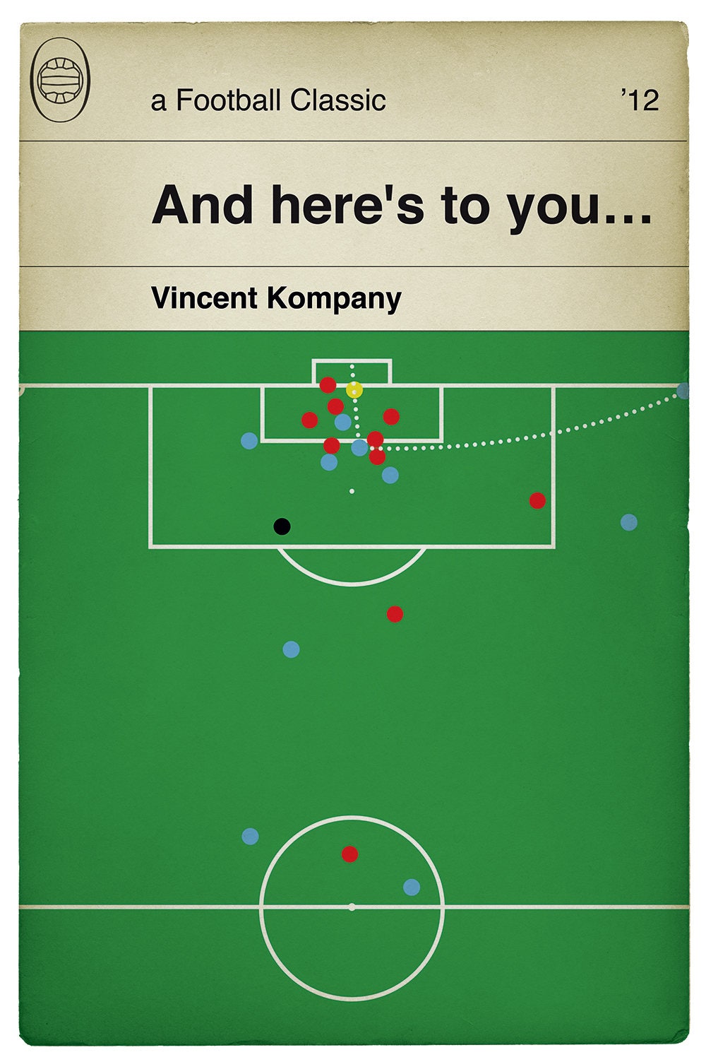 Manchester City goal v Man Utd in 2012 - Vincent Kompany header - Here's to you - Classic Book Cover Print - Football Gift (Various Sizes)