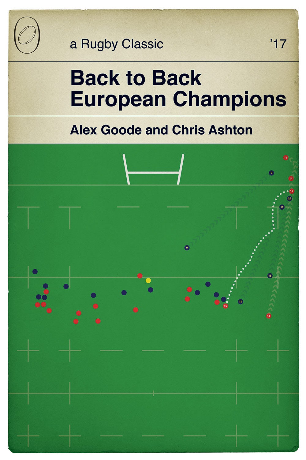 Saracens try v Clermont in the 2017 European Cup Final - Alex Goode - Chris Ashton - Rugby Poster - Classic Book Cover Print (Various Sizes)